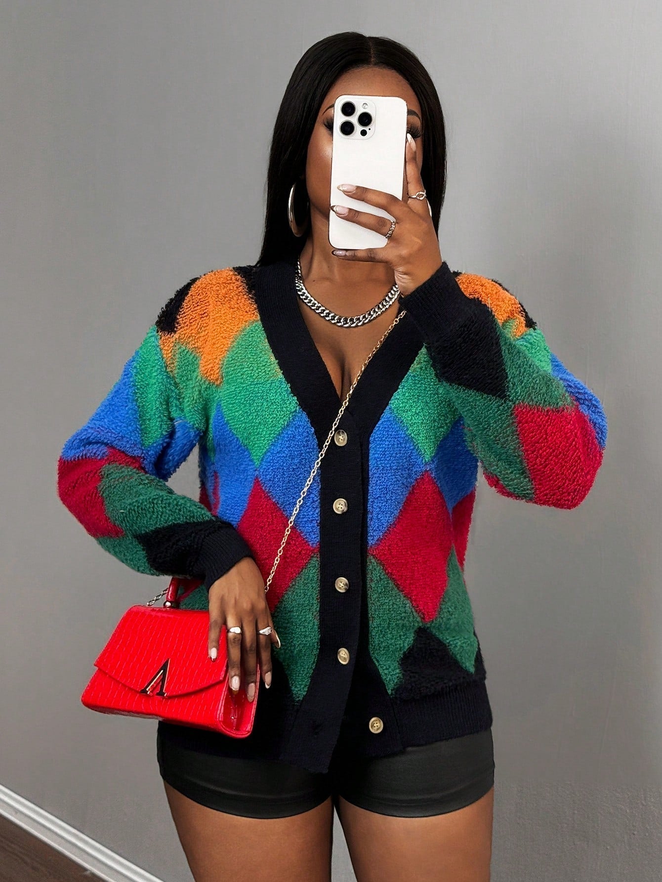 Slayr chaqueta de punto casual con patron asimetrico y contraste de color para mujer