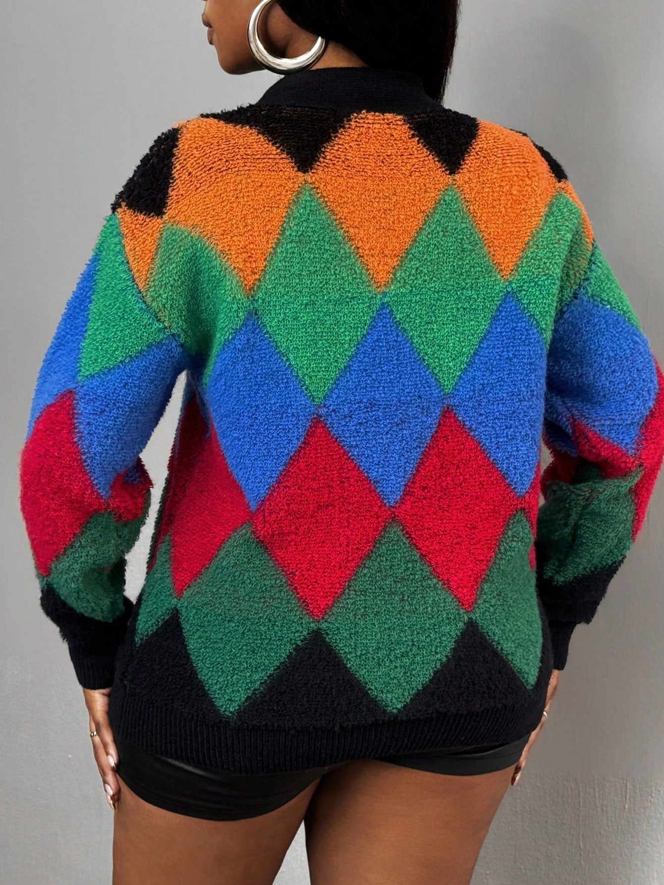Slayr chaqueta de punto casual con patron asimetrico y contraste de color para mujer