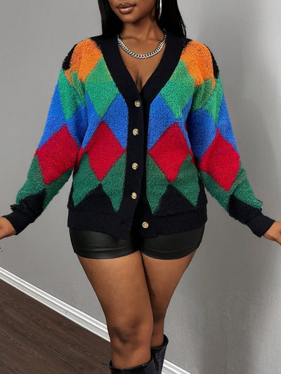 Slayr chaqueta de punto casual con patron asimetrico y contraste de color para mujer