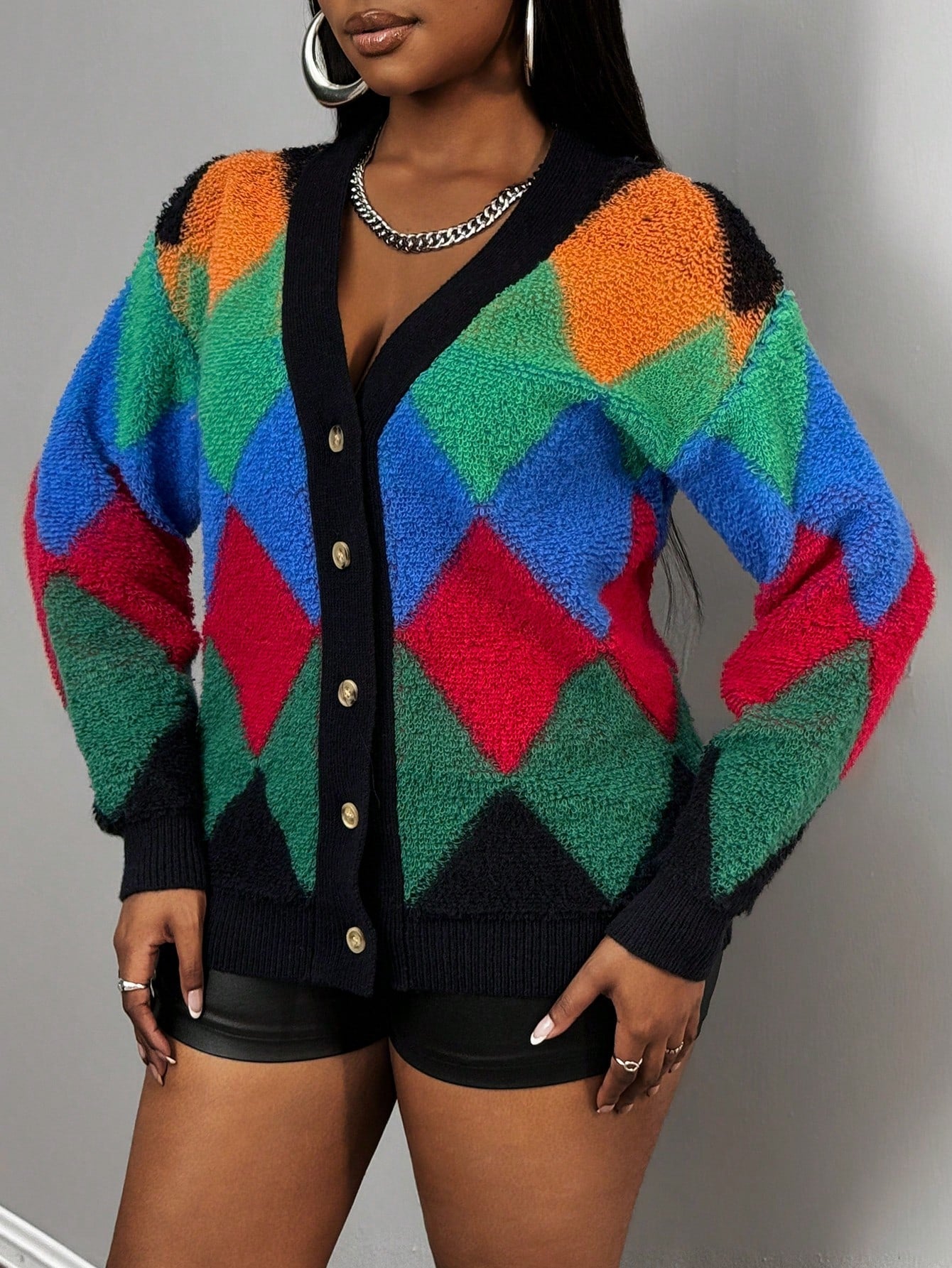 Slayr chaqueta de punto casual con patron asimetrico y contraste de color para mujer