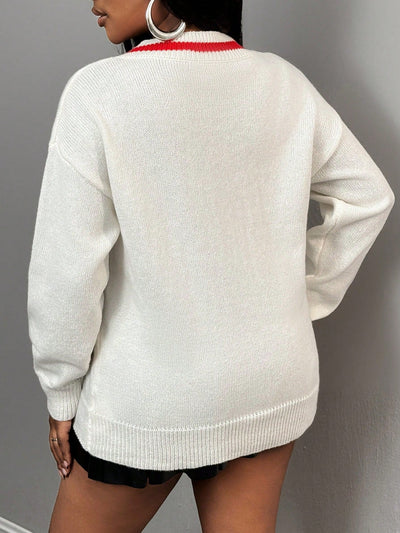 Slayr chaqueta de punto casual con patron asimetrico y contraste de color para mujer