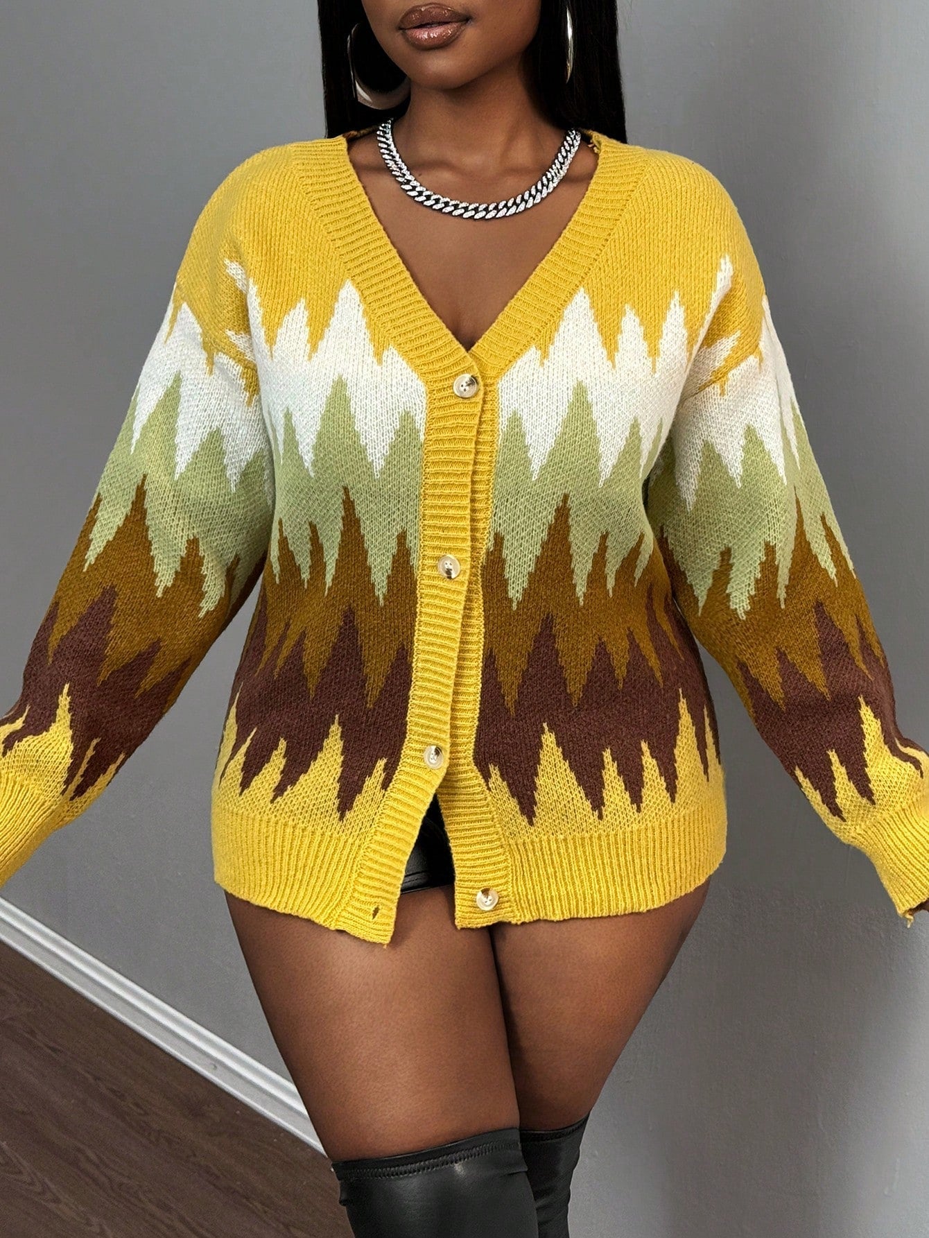 Slayr chaqueta de punto casual con patron asimetrico y contraste de color para mujer