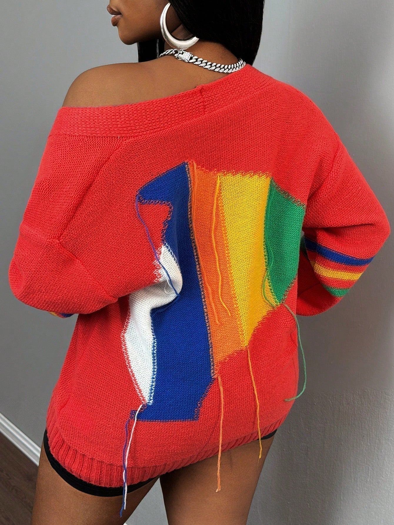 Slayr chaqueta de punto casual con patron asimetrico y contraste de color para mujer