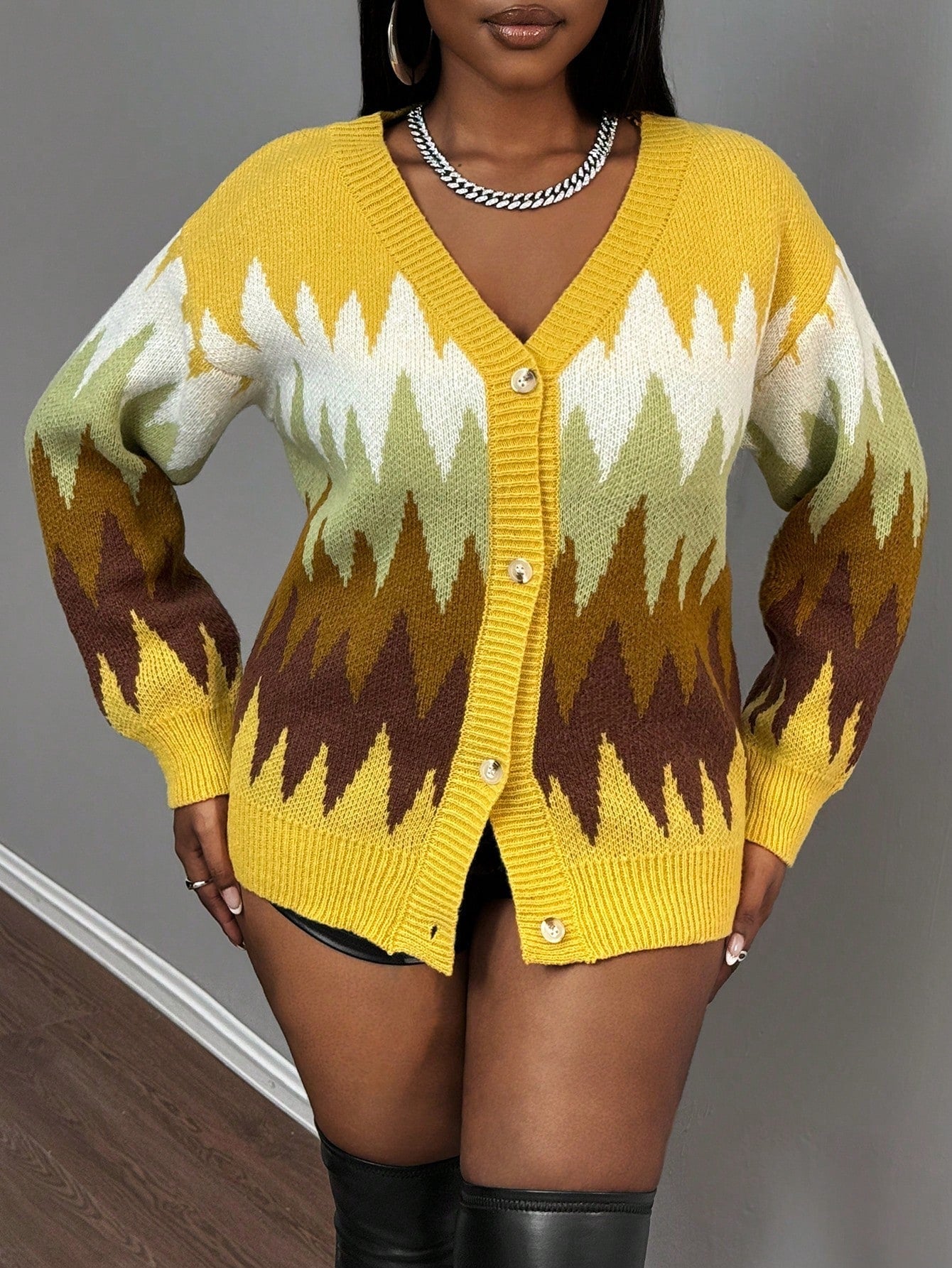 Slayr chaqueta de punto casual con patron asimetrico y contraste de color para mujer