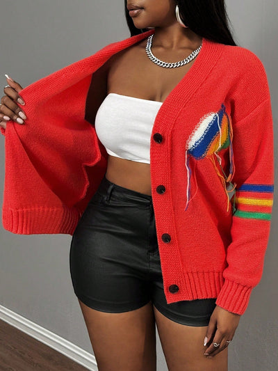 Slayr chaqueta de punto casual con patron asimetrico y contraste de color para mujer