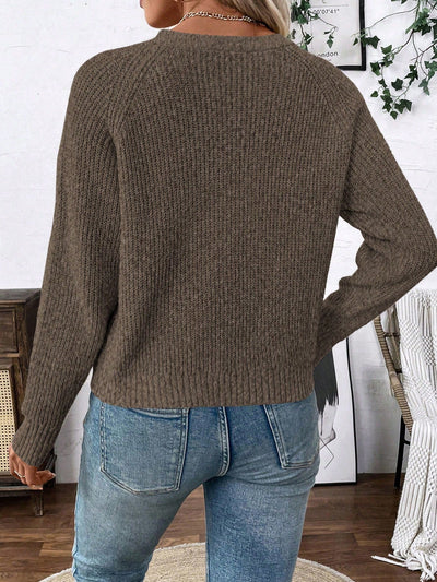 Lune chaqueta de punto de manga larga casual con cuello en v y manga raglan para mujer, con diseno minimalista y ajuste holgado para otono/invierno