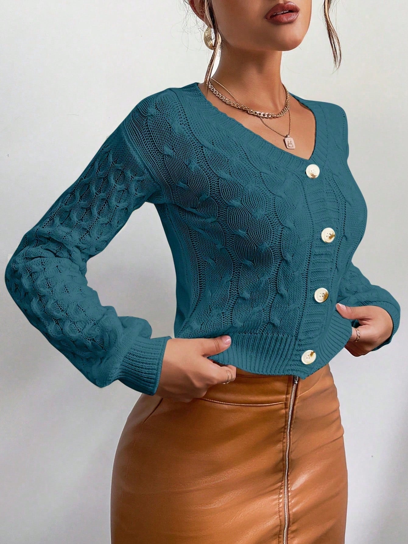 Frenchy cardigan informal de un solo botonadura de manga larga y unicolor para mujer, para otono/invierno