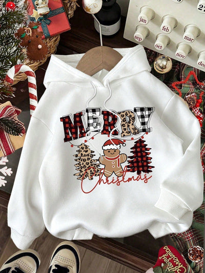 Ezwear jersey holgado de manga larga con estampado de arbol de navidad y texto "feliz navidad" en estilo minimalista y vintage con estampado de leopardo, para mujer
