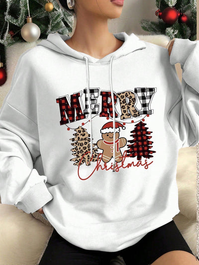 Ezwear jersey holgado de manga larga con estampado de arbol de navidad y texto "feliz navidad" en estilo minimalista y vintage con estampado de leopardo, para mujer