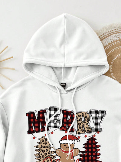 Ezwear jersey holgado de manga larga con estampado de arbol de navidad y texto "feliz navidad" en estilo minimalista y vintage con estampado de leopardo, para mujer