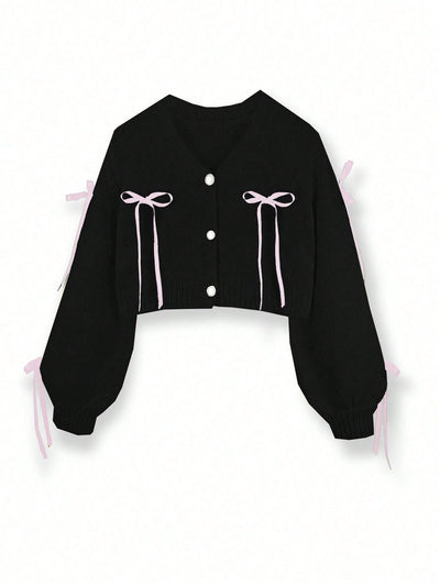 Essnce cardigan informal de mujer con un solo botonadura y lazo de cinta para otono/invierno