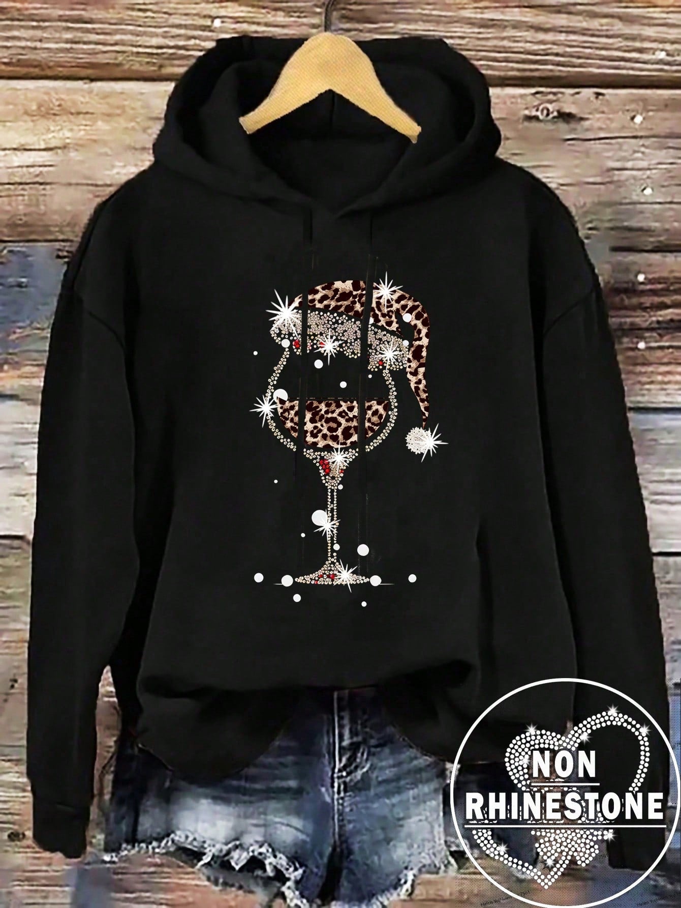 Ezwear jersey holgado de manga larga con estampado de arbol de navidad y texto "feliz navidad" en estilo minimalista y vintage con estampado de leopardo, para mujer