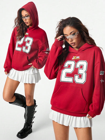 Coolane sudadera casual con capucha negra minimalista con estampado de letras para mujer
