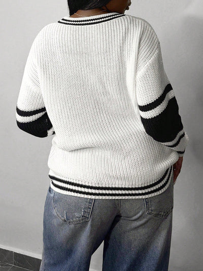 Slayr chaqueta de punto casual con patron asimetrico y contraste de color para mujer