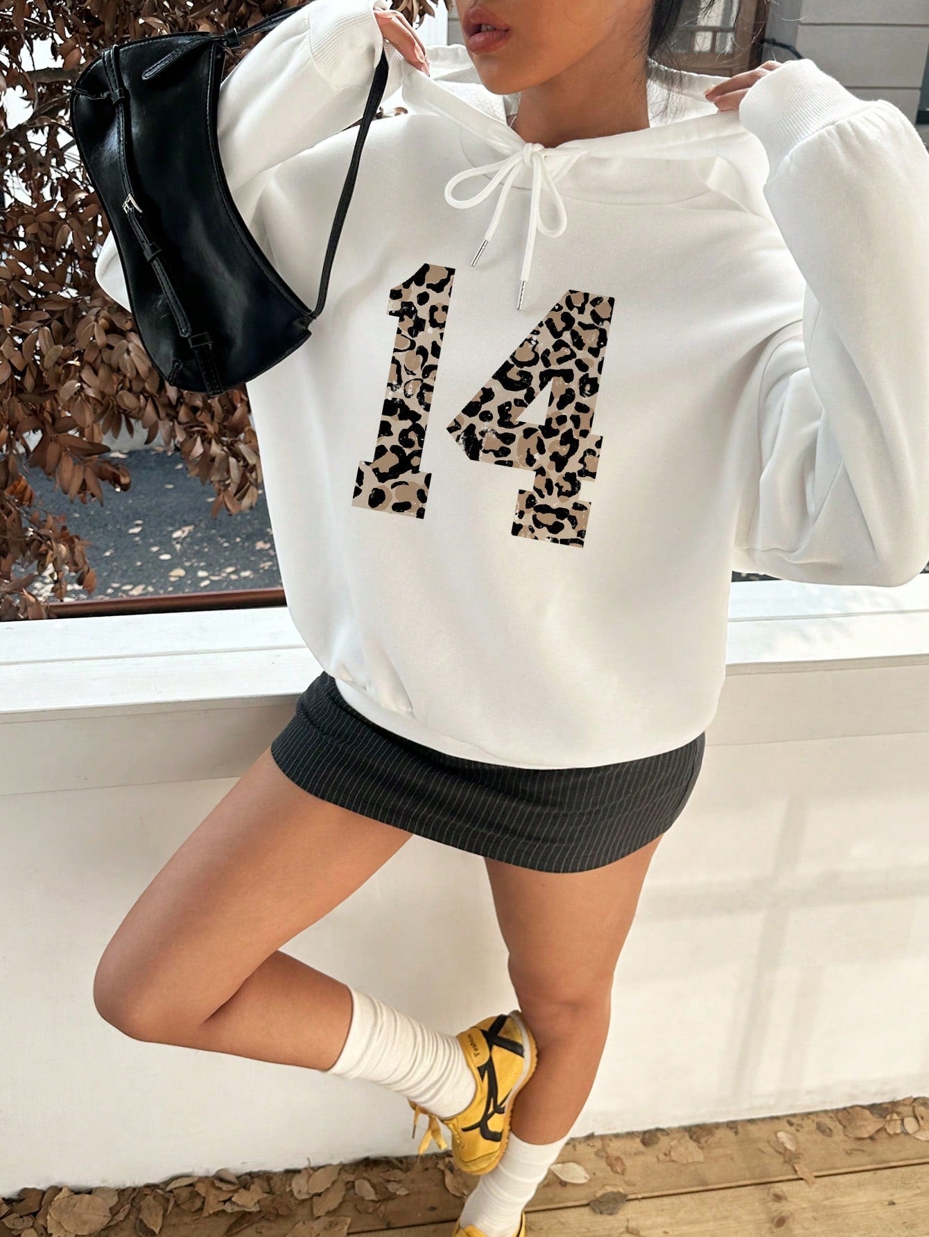 Ezwear sudadera con capucha holgada de estilo casual y minimalista con estampado de leopardo y cereza para mujer, otono/invierno