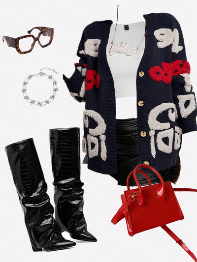 Slayr chaqueta de punto casual con patron asimetrico y contraste de color para mujer