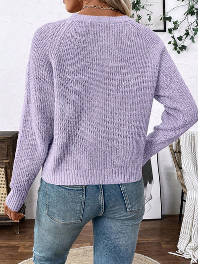 Lune chaqueta de punto de manga larga casual con cuello en v y manga raglan para mujer, con diseno minimalista y ajuste holgado para otono/invierno