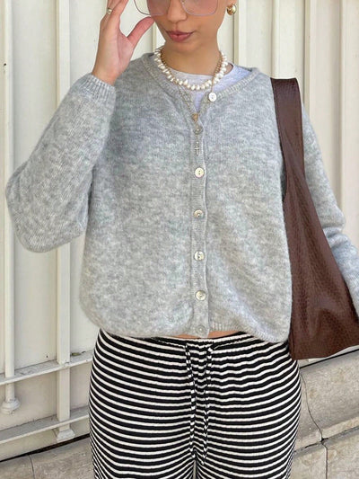Chaqueta de punto de mujer de unicolor, con cuello en v, manga larga, abotonada, informal, suave, para el otono