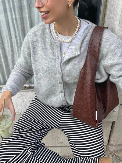 Chaqueta de punto de mujer de unicolor, con cuello en v, manga larga, abotonada, informal, suave, para el otono