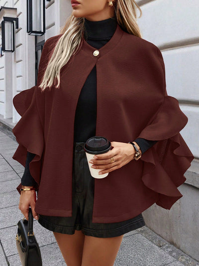 Clasi abrigo de lana elegante con cuello vuelto y abotonadura sencilla, en unicolor, para mujer, para otono/invierno