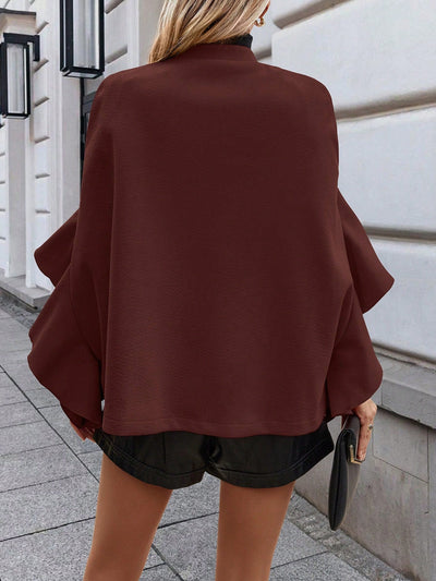 Clasi abrigo de lana elegante con cuello vuelto y abotonadura sencilla, en unicolor, para mujer, para otono/invierno