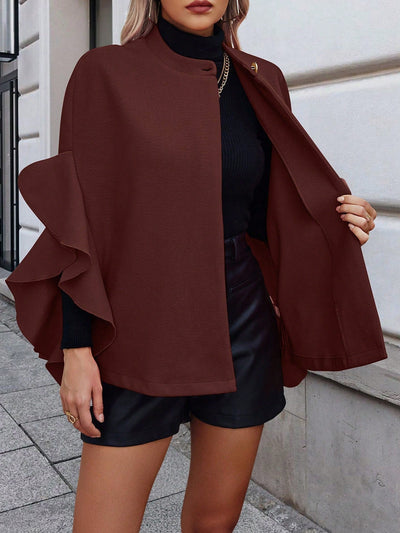 Clasi chaqueta de lana elegante con volantes y parches de un solo abotonado de unicolor para mujer, para otono/invierno