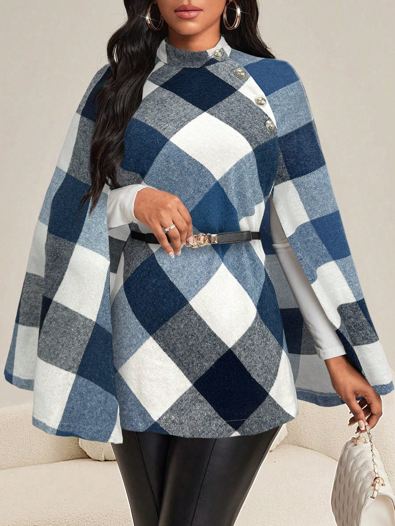 Lady abrigo de mujer de manga larga con cuello alto, botones dorados, estilo elegante para ocasiones casuales, de fiesta, boda, de oficina, en otono e invierno, en colores negro, blanco y gris, talla grande, nuevo.