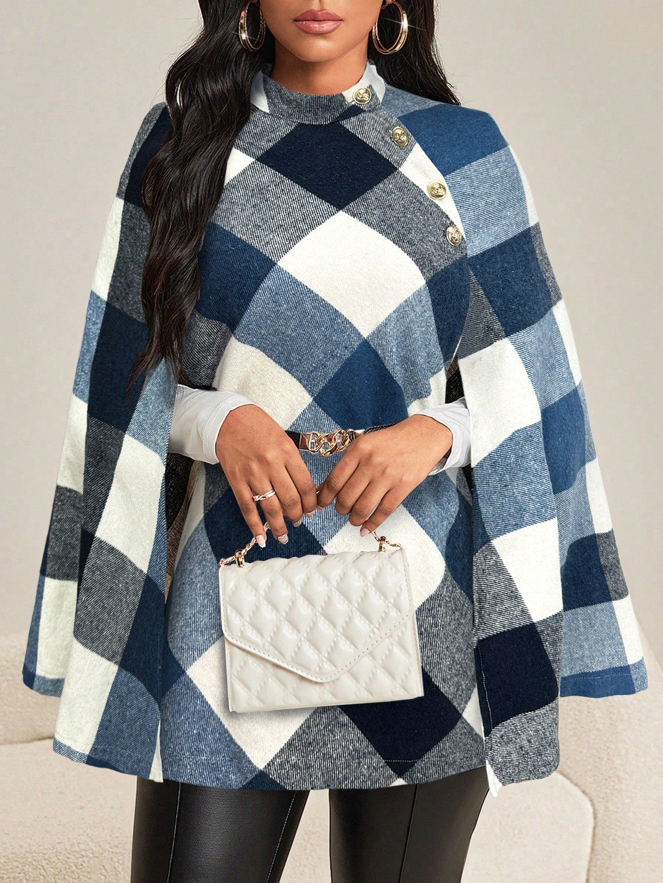 Lady abrigo de mujer de manga larga con cuello alto, botones dorados, estilo elegante para ocasiones casuales, de fiesta, boda, de oficina, en otono e invierno, en colores negro, blanco y gris, talla grande, nuevo.