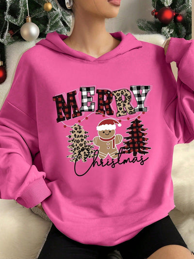 Ezwear jersey holgado de manga larga con estampado de arbol de navidad y texto "feliz navidad" en estilo minimalista y vintage con estampado de leopardo, para mujer
