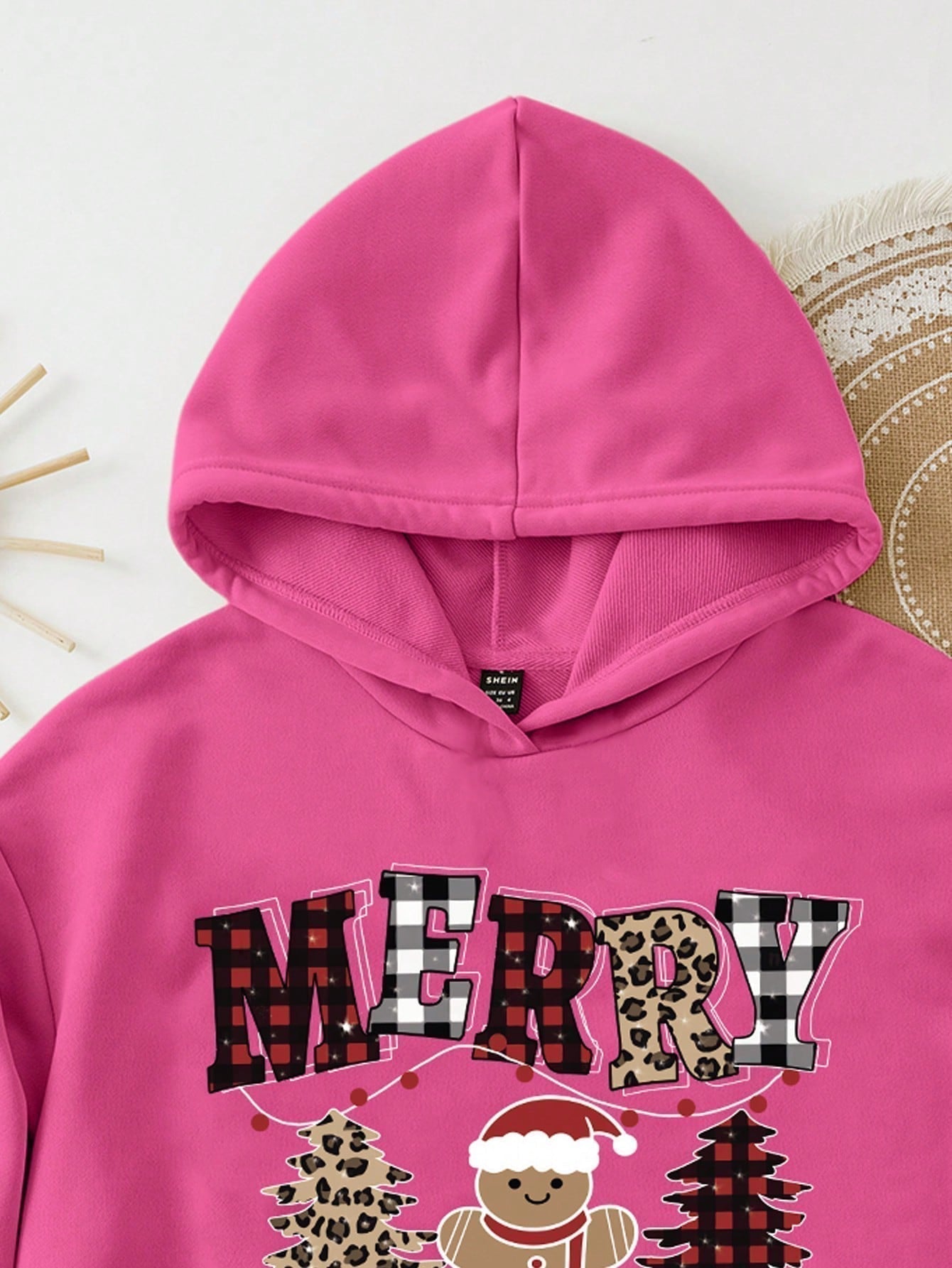 Ezwear jersey holgado de manga larga con estampado de arbol de navidad y texto "feliz navidad" en estilo minimalista y vintage con estampado de leopardo, para mujer