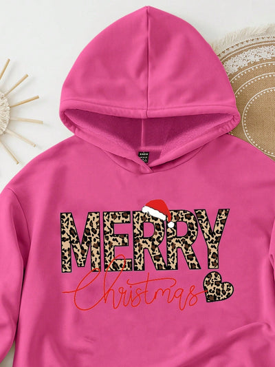 Ezwear jersey holgado de manga larga con estampado de arbol de navidad y texto "feliz navidad" en estilo minimalista y vintage con estampado de leopardo, para mujer