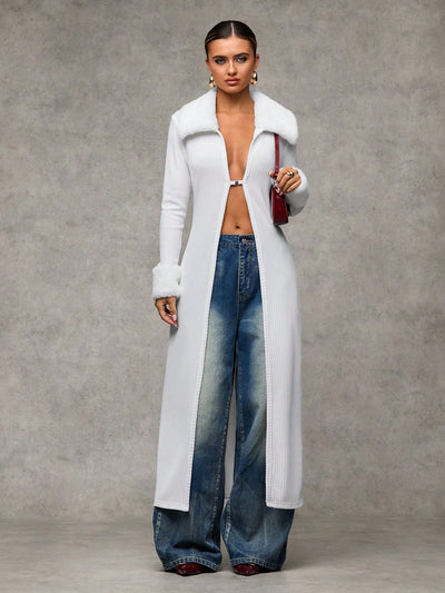 Bae blazer de manga larga con cuello afelpado de unicolor y parches, chaqueta para mujer en otono/invierno, sueteres de otono, ropa de mujer de invierno, sueter oversize, ropa y2k, sueter tipo cardigan estilo renacimiento