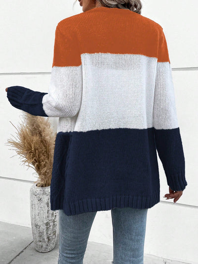 Lune cardigan con parches de colores contrastantes, informal y de moda para uso diario
