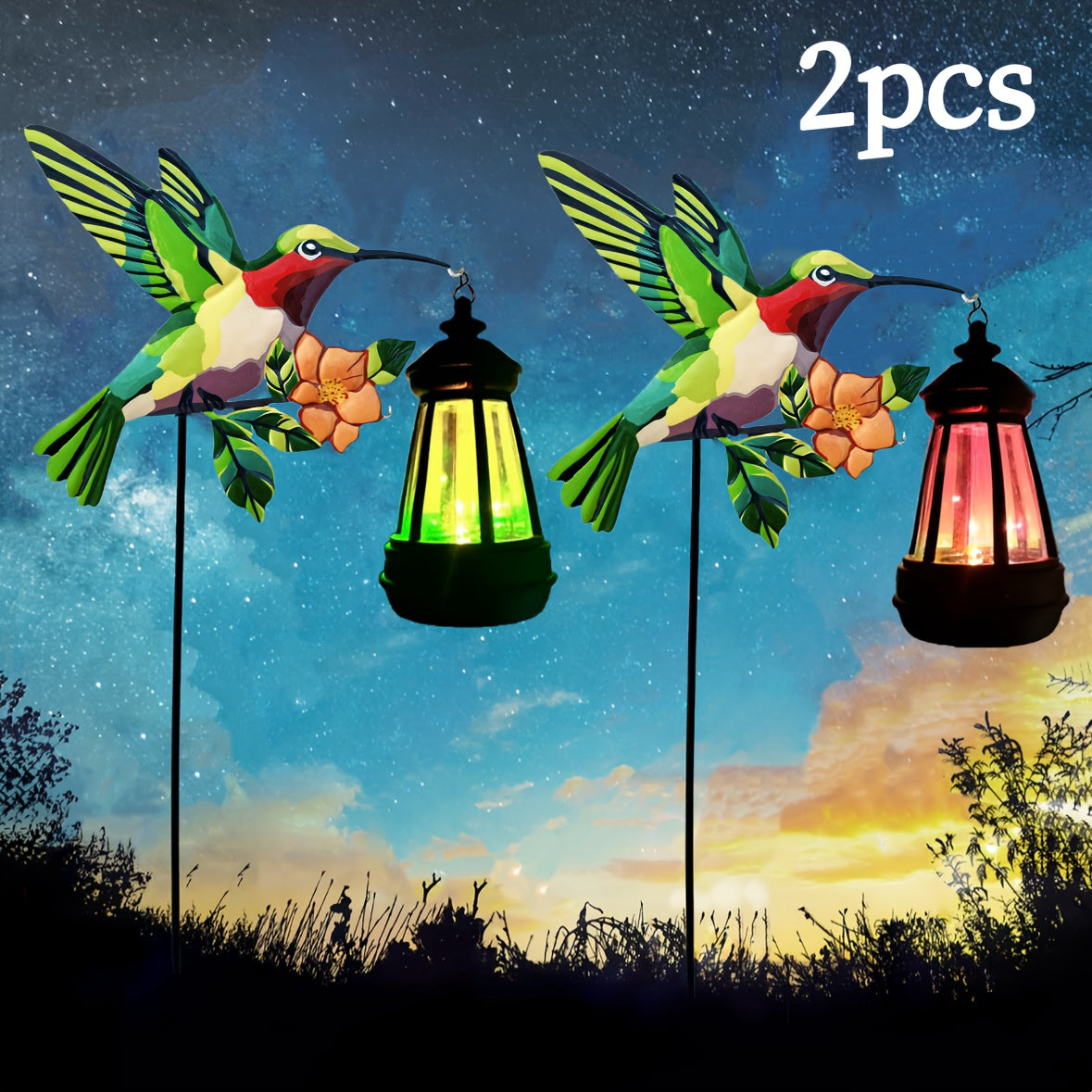 1 paquete o 2 paquetes de faroles coloridos de colibrí con energía solar, hermosas luces decorativas para jardín, luces colgantes de colibrí verde, ideales para decoración de jardín, patio, césped en días festivos, el mejor regalo para familiares y amigo