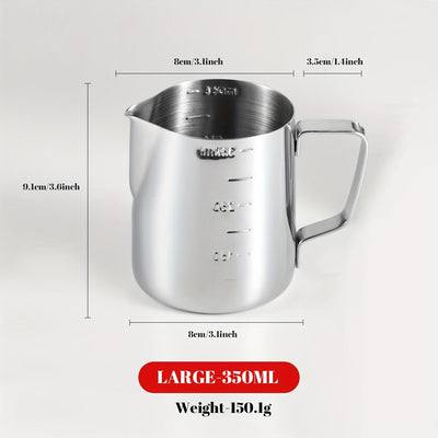 1pc Vaso Espumador de Leche de Acero Inoxidable Premium con Marcas de Escala Precisas - Ideal para Espresso, Latte, Cappuccino | Jarra de Metal Duradera y Fácil de Limpiar con Guía de Medición