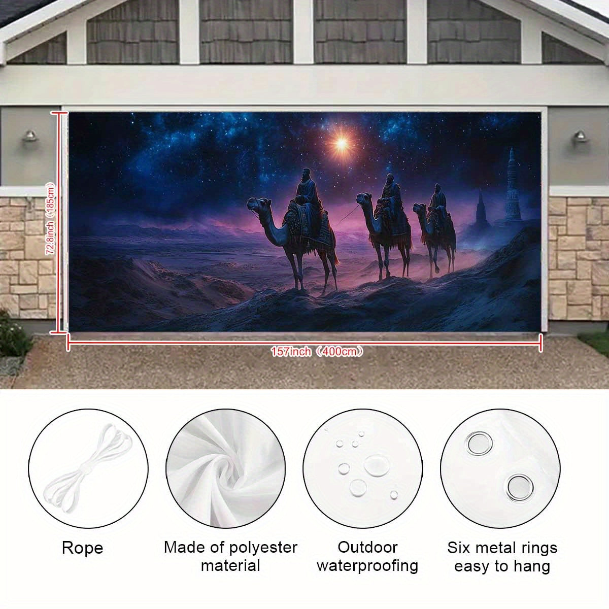 1pc Día de Reyes Epifanía Tela de Banner de Puerta de Garaje, Decoración Exterior Grande, Sin Necesidad de Electricidad Cubierta de Puerta Mural, Telón de Navidad, Fondo de Fiesta de Patio, Decoración de Pared Festiva