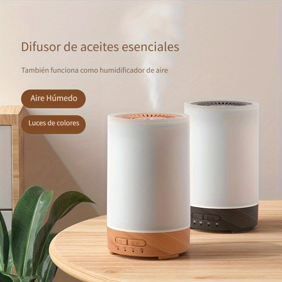 Humidificador de Aire con Tecnología de Onda Sonora y Difusor de Aromas de 150ml, Luz Nocturna de 7 Colores, Puerto USB Tipo C, Mini Difusor de Aceites Esenciales Silencioso para Dormitorio de Madera Colorida de 100ml