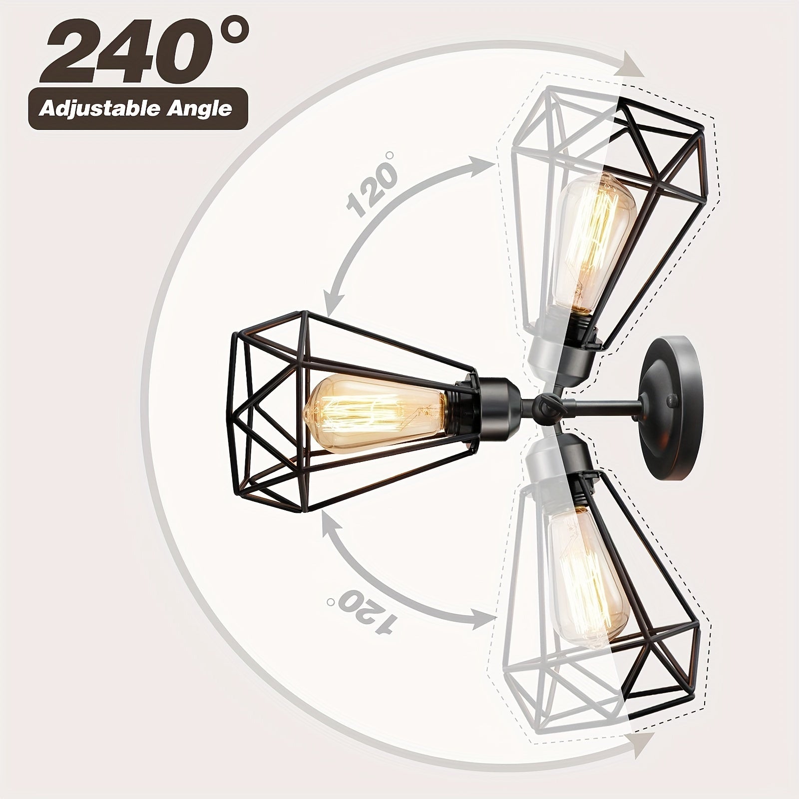 2 piezas de apliques de pared rústicos industriales con diseño de bombilla Edison, lámparas de jaula de alambre metálico de 60W, energéticamente eficientes con interruptor de encendido/apagado, ideales para decoración de dormitorio y porche
