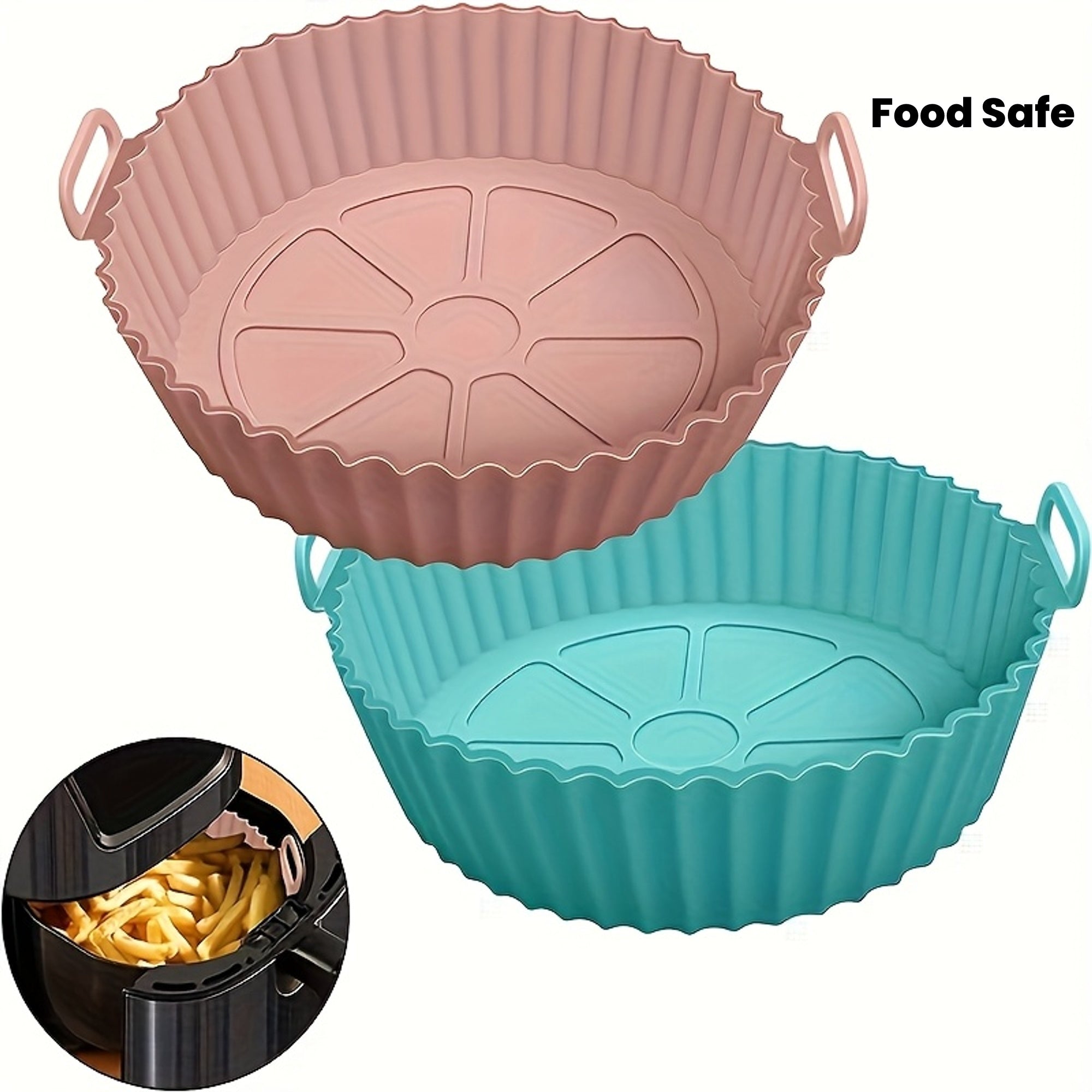 Utensilio de Silicona Reutilizable para Freidora de Aire - Plato Redondo Antiadherente con Bordes Elevados y Corte Central, Compatible con la Mayoría de Freidoras de Aire, 1pc Color Aleatorio (Rosa/Griego), Accesorio Versátil para Cocinar, Hornear, Asar,