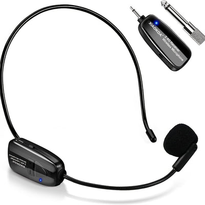 ProAudio Auricular de Micrófono Inalámbrico - Receptor y Transmisor de Doble Modo 2.4G, Micrófono Recargable 2 en 1 de Mano y Auricular para Amplificador de Voz, Bocina de Escenario, Oratoria Pública, Enseñanza, Karaoke y Eventos al Aire Libre - Compacto