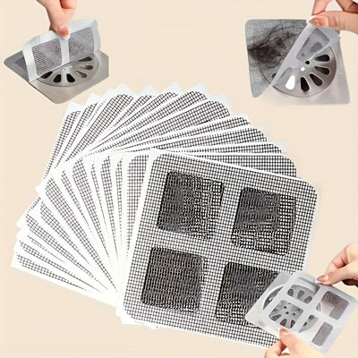 10/30/50/100pcs Pegatinas de Acero Inoxidable para Desagüe de Ducha - Cubiertas de Malla Desechables para Baño, Cocina y Lavabo - Prevención de Atascos por Cabello Humano y Mascota, Diseño Flexible, Flujo Efectivo de Agua