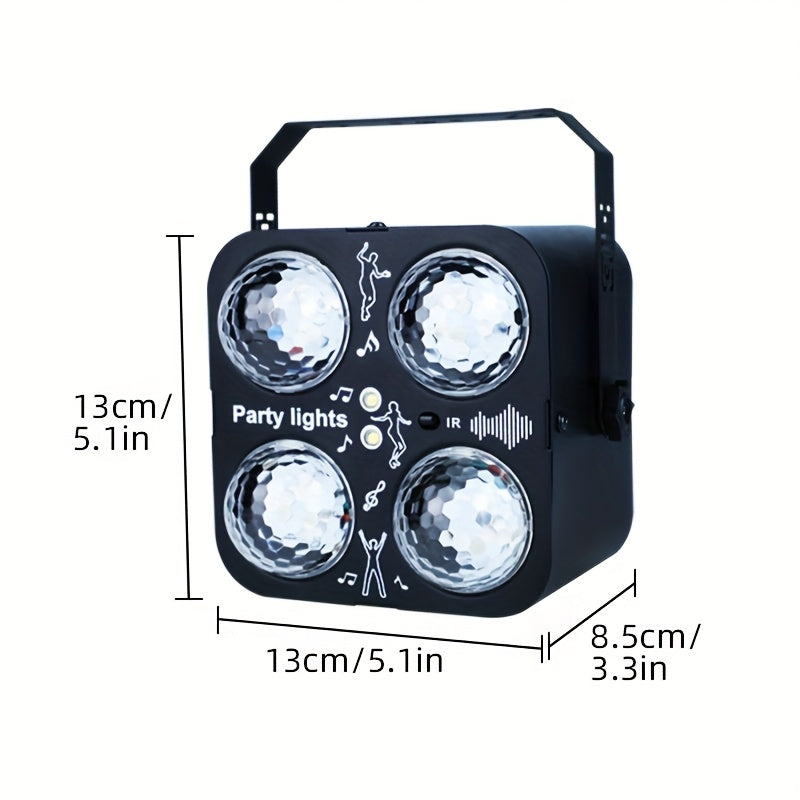 1PC Bola mágica de luz disco RGB con carcasa metálica, karaoke estroboscópico controlado por voz para DJ, entretenimiento interior, adecuada para iluminación de escenario, decoración de Navidad y regreso a clases [con control remoto, sin batería]