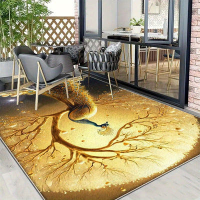 Alfombra de Terciopelo/853g/m² Estampada para Exteriores - Ultra Suave, Antideslizante y Gruesa en Color Crema Francés con Diseño Floral Elegante, Lavable a Máquina, Ideal para Camping y Espacios Modernos, Patrón Grande y Soporte Antideslizante