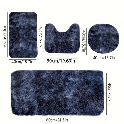 Juego de 4 alfombras de lujo con diseño tie-dye, suaves para interiores, elegante forma rectangular y en U, ideales para baños, entradas de baño y puertas de habitaciones