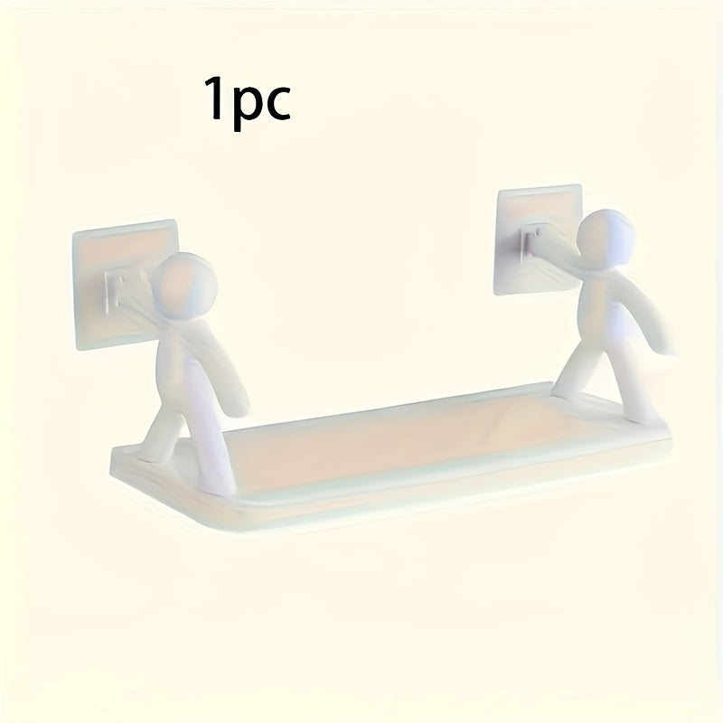 1pc Estante Adhesivo de Pared - Sin Necesidad de Taladro, Organizador Blanco y Lindo para Baño, Cocina, Decoración de Habitaciones, Diseño Minimalista Ahorrador de Espacio, Estantería para Baño, Estantes Decorativos, Diseño Divertido, Instalación sin Per