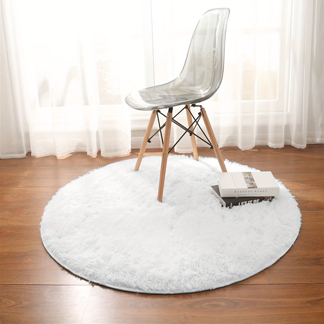 Alfombra Redonda Blanca Pura para Sala de Estar y Dormitorio, Alfombra de Noche, Alfombra para Pies, Alfombra para Silla de Computadora, Alfombra de Yoga