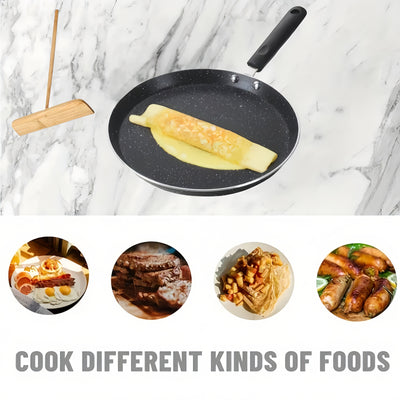 SHAON Sartén para Crêpes de 10 pulgadas Antiadherente, Aluminio Negro, Mango Resistente al Calor, Versátil para Gas, Eléctrico, Cocedor de Arroz, Ideal para Tortillas, Bistecs, Huevos Revueltos y Más, Esenciales para el Desayuno | Sartén Elegante para Cr