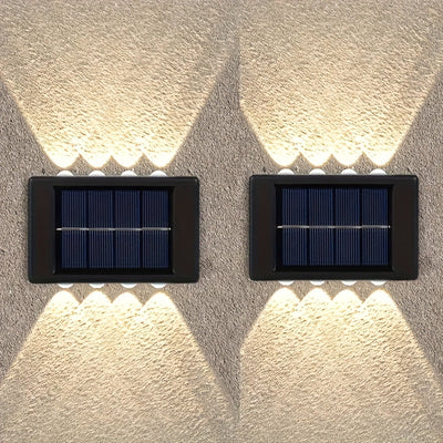 2 pzas. luces solares para pared con 8 LED, decoración exterior con luz cálida amarilla, ideal para hogar, jardín, cerca, patio, montaje semiempotrado, batería de níquel, carga solar, luz para pared de jardín, luz moderna para pared, plástico duradero
