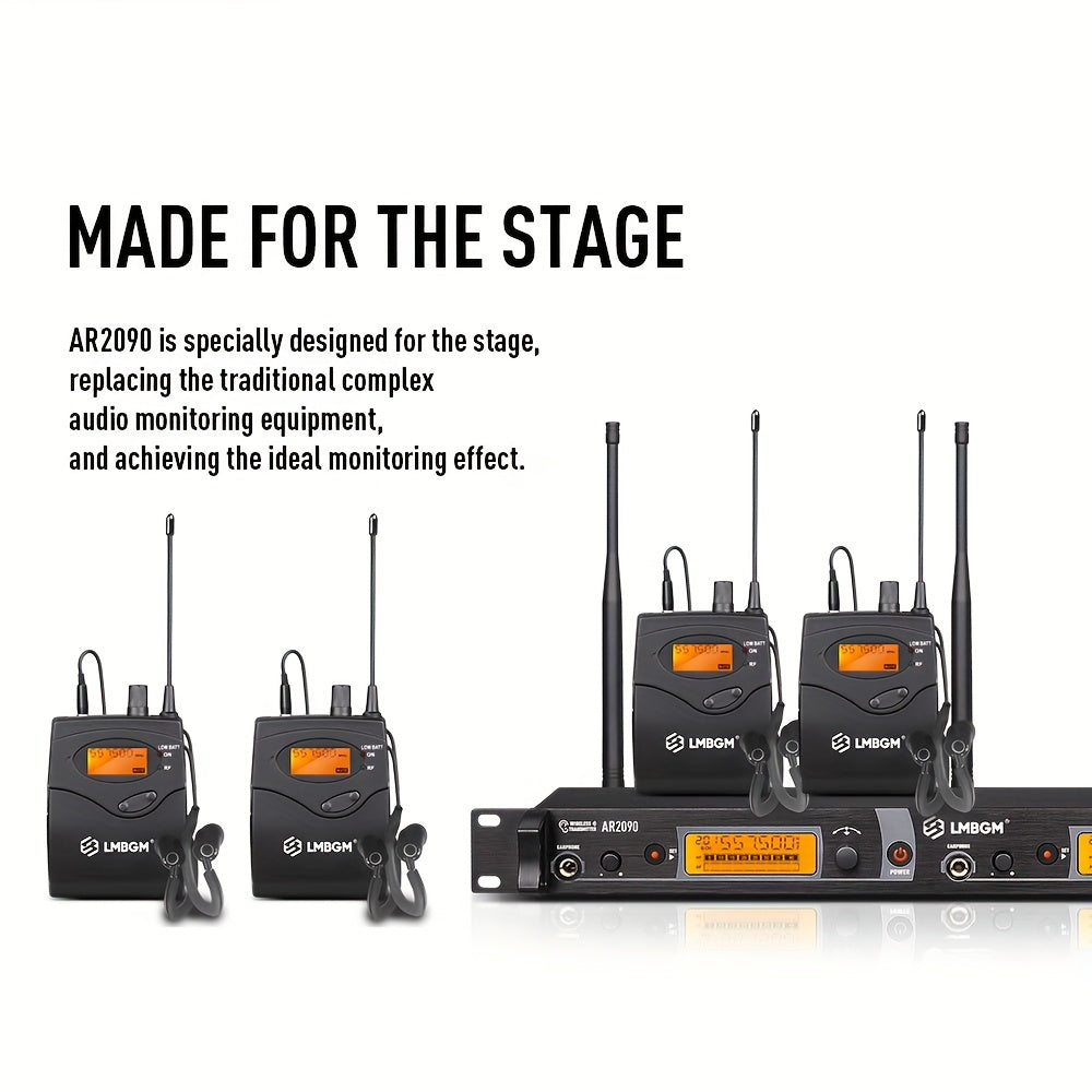 Sistema de monitoreo inalámbrico intrauditivo UHF de dos canales LMBGM con tipo de monitoreo, adecuado para escenario, banda, estudio, músico, monitoreo