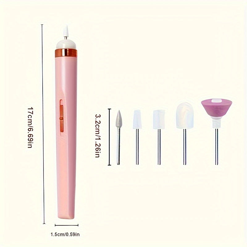 Blanco/Rosa, dos colores disponibles, lima de uñas portátil con 5 taladros de accesorios y juego de taladro eléctrico de manicura ajustable con luz LED y función de carga USB, herramientas de cuidado de uñas